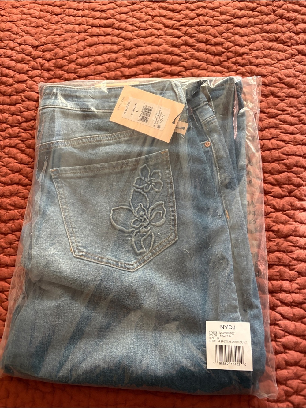 NYDJ Bridgette High Rise Size 14 Blue Jeans with Embroidered Back Pocket